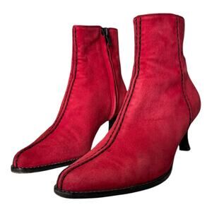 Vintage Bally Red Suede Stitch Detail Ankle Boots 5M Made in Italy Kitten Heel